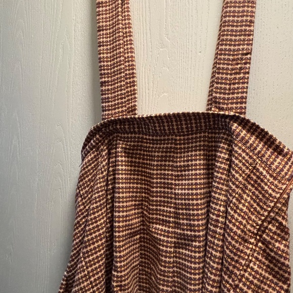 Unique Vintage Plus Size Brown Tweed Plaid Pleated Suspender Mini Skirt - 1X/16 - Picture 3 of 6
